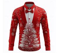 Mens Christmas Shirt Snowflake Reindeer Print Hawaiian Bowling Shirt Short Sleeve Casual Button Down Holiday Tops Mens Xmas Clothing