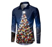 Men's Christmas Shirt Xmas Hawaiian Shirts Santa Claus Reindeer Shirt 3D Funny Printed Shirt Tops Button Down Shirt Xmas Lapel Shirt Soft Comfortable Vacation Shirt for Men