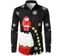 Men's Christmas Shirt Xmas Hawaiian Shirts Santa Claus Reindeer Shirt 3D Funny Printed Shirt Tops Button Down Shirt Xmas Lapel Shirt Soft Comfortable Vacation Shirt for Men