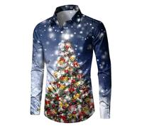 Men's Christmas Shirt Xmas Hawaiian Shirts Santa Claus Reindeer Shirt 3D Funny Printed Shirt Tops Button Down Shirt Xmas Lapel Shirt Soft Comfortable Vacation Shirt for Men