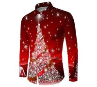 Men's Christmas Shirt Xmas Hawaiian Shirts Santa Claus Reindeer Shirt 3D Funny Printed Shirt Tops Button Down Shirt Xmas Lapel Shirt Soft Comfortable Vacation Shirt for Men