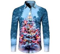Men's Christmas Shirt Xmas Hawaiian Shirts Santa Claus Reindeer Shirt 3D Funny Printed Shirt Tops Button Down Shirt Xmas Lapel Shirt Soft Comfortable Vacation Shirt for Men