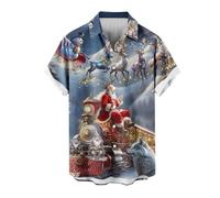 Men's Christmas Shirts Button Down Short Sleeve Funny Printed Hawaiian Aloha Santa Shirts Christmas Hawaiian Shirts for Men Xmas Sweatsh Tropical Beach Vacation Holiday Party Tshirt