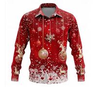 Men's Christmas Shirts Elf Santa Reindeer Print Long Sleeve Button Down Shirt Business Formal Wedding Dress Shirts Xmas Holiday Costume
