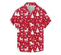 Men's Christmas Shirts Funny Santa Clus Shirt Short Sleeve Tshirt Christmas Tree Snowflakes Blouse Ugly Xmas Shirts Lapel Shirt Casual Button Down Tops Novelty Pullover Holiday Party Costume