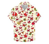 Men's Christmas Shirts Funny Santa Clus Shirt Short Sleeve Tshirt Christmas Tree Snowflakes Blouse Ugly Xmas Shirts Lapel Shirt Casual Button Down Tops Novelty Pullover Holiday Party Costume