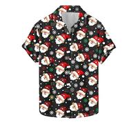 Men's Christmas Shirts Funny Santa Clus Shirt Short Sleeve Tshirt Christmas Tree Snowflakes Blouse Ugly Xmas Shirts Lapel Shirt Casual Button Down Tops Novelty Pullover Holiday Party Costume