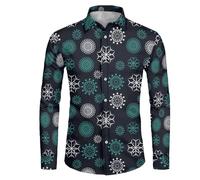 Mens Christmas Shirts Long Sleeve, Dress Shirts for Men Adult, Funny 3D Snowman Print Long Sleeve Casual Button Down Tshirt Top for Christmas Party