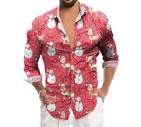 Mens Christmas Shirts Long Sleeve, Dress Shirts for Men Adult, Long Sleeve 3D Printed Funny Christmas Shirts Casual Button Down Blouse Ugly Xmas Shirt