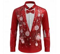 Men's Christmas Shirts Snowflake Reindeer Print Long Sleeve Button Down Shirts Casual Untucked Regular Fit Dress Shirt Mens Xmas Clothing