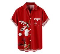 Mens Christmas Shirts UK Men's Christmas Shirt Men's Retro Shirt Print Button Down Short Sleeve Shirts Mens Christmas Shirts Santa Party Casual Shirt Loose Men's Tops for Work Officce