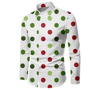 Mens Christmas Shirts Uk- Mens Shirts Slim Fit- Xmas Polo Shirt Long Sleeve Santa Button Casual Hawaiian Costume Festive Holiday Party Regular Fit Funny Funky Shirts Santa Gifts