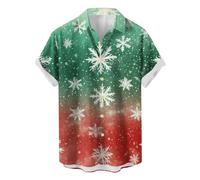 Mens Christmas Short Sleeve Shirt - Men's Button Down Blouse Christmas Tree Printed Shirts Lapel Novelty T-Shirt, Snowflakes Pattern Blouses Lightweight Soft Comfort T-Shirts Xmas Festival Tops