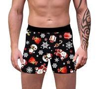 Mens Christmas Shorts, Woven Boxers for Men, Underwear Loose Festive Costumes Plus Size Boxers Reindeer Snowflake Santa Claus Printed Soft 3d Novelty Xmas Underpants Breathable Comfortable Retro