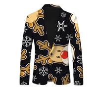 Men's Christmas Snowflake Santa Print Pocket Lapel Button Up Suit Suit Style Two Men Hunting Rain Jacket (Black, XL)