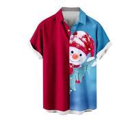 Mens Christmas Snowman Shirt UK Short Sleeve Button Up Shirts Colorblock Tops 3D Print Casual Hawaiian Shirt Funny Santa Shirt Ugly Christmas Pullover Holiday Male T-Shirt Slim-fit Tee Shirts