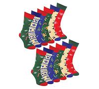 Mens Christmas Socks | Sock Snob | Novelty Colourful Stylish Funny Patterned Crew Xmas Socks (6-11, 12 Pack)