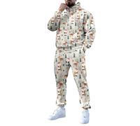 Mens Christmas Suit,Men's Suits Print Fleece for Holiday Season Comfortable And Stylish For Parties And Gatherings Ideal For Everyday Wear (Light Gray, XXXXL)