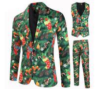 Men's Christmas Suit Snowfalke Santa Print Blazer Jacket Pants Men Suit Set Tuxedo 2 Piece Regular Fun Ugly Xmas Costume (B-Green, M)