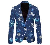 Men's Christmas Suit Xmas Snowflake Santa Printed Pocket Lapel Button Suit for Party Single Braested Blazers Pattern Lightweight Pocket Suit Jacket Classic Blazers for Men