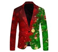 Mens Christmas Suits Cute Cartoon Reindeer Snowflake Color Blovk Printed Blazer Jacket Coats Classic Xmas Holiday Jackets Novelty Party Outfits Christmas Suits for Men UK (Yellow, M)