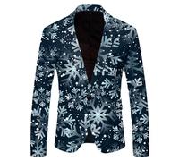 Mens Christmas Suits Cute Cartoon Reindeer Snowflake Color Blovk Printed Blazer Jacket Coats Classic Xmas Holiday Jackets Novelty Party Outfits Christmas Suits for Men UK (Navy-B, XL)