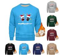 Men's Christmas Sweatshirt Mens Fleece Jumper Wine Glass Printed Pullover Round Neck Shirt Long Sleeve Xmas Activewear Warm Sweater Ugly Funny Sweatshirts with Front Pocket Tunic Tops Plus Size