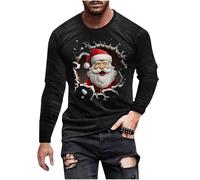 Mens Christmas Sweatshirt, Mens Santa Claus Printed Jumper Round Neck Pullover Long Sleeve Shirt, Xmas Funny Novelty Blouse Festive Lovely Tops Autumn Winter Casual Sweatshirts Oversized Activewear
