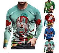 Men's Christmas Sweatshirt UK Clearance 3D Printed Santa Claus Snowman Xmas Tree Jumper Long Sleeve Pullover Round Neck Sweater Novelty Funny Blouse Casual Loose Jumpers Oversize Tops Party Shirt
