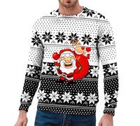 Men's Christmas Sweatshirt with Santa Claus, Ugly Christmas Jumper, Large Size, Round Neck, Xmas Sweatshirt, Long Sleeve, Merry Christmas, Casual, Autumn and Winter, Warm Loose, Xmas Pattern