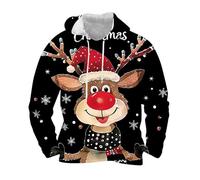 Mens Christmas Sweatshirts Reindeer Hoodies Novelty Funny Long Sleeve Pullover Tops for Men,Fleece Lined Drawstring Hooded Jumpers with Pocket,Happy Holidays Clothing Ugly Christmas Sweaters M-3XL