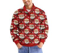 Men's Christmas Sweatshirts Vintage Xmas Knit Print Zip-Up Sweatershirt 3D Printed Long Sleeve Button Pullover Casual Tops