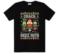 Men's Christmas Tee Shirts Novelty Holiday Black Crack Deez Nuts Cotton Top XL