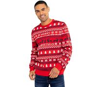 Mens Christmas Threadbare Ho Ho Snow Tree Baked Red Stripe Pattern Novelty Jumper
