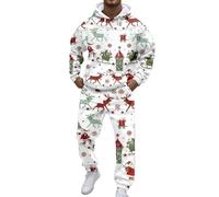 Mens Christmas Tracksuit Novelty Funny Graphic Hooded Sweatshirts and Sweatpants Cord Set Ugly Santa Claus Hoodie Joggers Set Snowman Snowflakes Print Hood Jogging Suit Casual Two Piece Xmas Sweatsuit