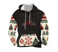 Men's Christmas Tree Hooded Jumper Xmas Novelty Hoody Sweatshirt Snowflakes Pullover Sherpa Lined Hoodies Long Sleeved Causal Sweater Fleece Lined Jumpers with Pocket Merry Christmas Costume