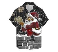 Mens Christmas Tshirt Holiday Festival Party Xmas Shirt Button Down Funny Novelty Mens Hawaiian Shirts Plus Size Santa Claus Print T Shirts for Men Lapel Neck Short Sleeve Man Shirt