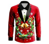 Men's Christmas Ugly Jumper - 3D Tuxedo Red Bow Tie & Golden Stars Print Festive Pullover - Long Sleeve Holiday Party Sweater for Men’s Xmas Celebrations(S3-Pink, XXXXL)