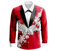 Men's Christmas Ugly Jumper - 3D Tuxedo Red Bow Tie & Golden Stars Print Festive Pullover - Long Sleeve Holiday Party Sweater for Men’s Xmas Celebrations(S3-Hot Pink, XL)