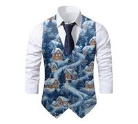 Mens Christmas Vest Festival Christmas Snowflake Suit Vest Fun Waistcoat Christmas Happy Santa Claus Xmas Waistcoats Pocket Vest Holiday Business Dress V-Neck Party Costumes for New Year Xmas Party