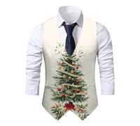 Mens Christmas Vest Festival Christmas Snowflake Suit Vest Fun Waistcoat Christmas Happy Santa Claus Xmas Waistcoats Pocket Vest Holiday Business Dress V-Neck Party Costumes for New Year Xmas Party