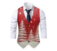 Mens Christmas Vest Festival Christmas Snowflake Suit Vest Fun Waistcoat Christmas Happy Santa Claus Xmas Waistcoats Pocket Vest Holiday Business Dress V-Neck Party Costumes for New Year Xmas Party