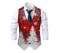 Mens Christmas Vest Festival Christmas Snowflake Suit Vest Fun Waistcoat Christmas Happy Santa Claus Xmas Waistcoats Pocket Vest Holiday Business Dress V-Neck Party Costumes for New Year Xmas Party