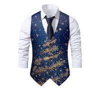 Mens Christmas Vest Festival Christmas Snowflake Suit Vest Fun Waistcoat Christmas Happy Santa Claus Xmas Waistcoats Pocket Vest Holiday Business Dress V-Neck Party Costumes for New Year Xmas Party