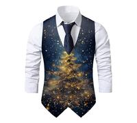 Mens Christmas Vest Festival Christmas Snowflake Suit Vest Fun Waistcoat Christmas Happy Santa Claus Xmas Waistcoats Pocket Vest Holiday Business Dress V-Neck Party Costumes for New Year Xmas Party