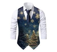 Mens Christmas Vest Xmas Tree Snowflake Holiday Funny Waistcoat Festival Christmas Party Mens Fun Waistcoat Festive Happy Santa Xmas Waistcoats V Neck Sleeveless Slim Fit Party Dress Vest Suit