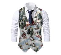 Mens Christmas Vest Xmas Tree Snowflake Holiday Funny Waistcoat Festival Christmas Party Mens Fun Waistcoat Festive Happy Santa Xmas Waistcoats V Neck Sleeveless Slim Fit Party Dress Vest Suit