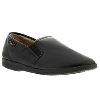 Mens Christof Slippers Mens Carpet Slippers Faux Leather Slip On Slipper with Fleecy Lining Slip On Black 10 UK