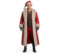 Men's Chronicles Real Leather Christmas Coat - Deluxe Santa Claus Movie Cosplay Suit - Kurt Winter Russell Outfit (3X-Large)