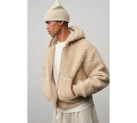 Men's Chunky Borg Knit Rib Hooded Borg Jacket | Ecru | Size 4X-Large | BOOHOOMAN